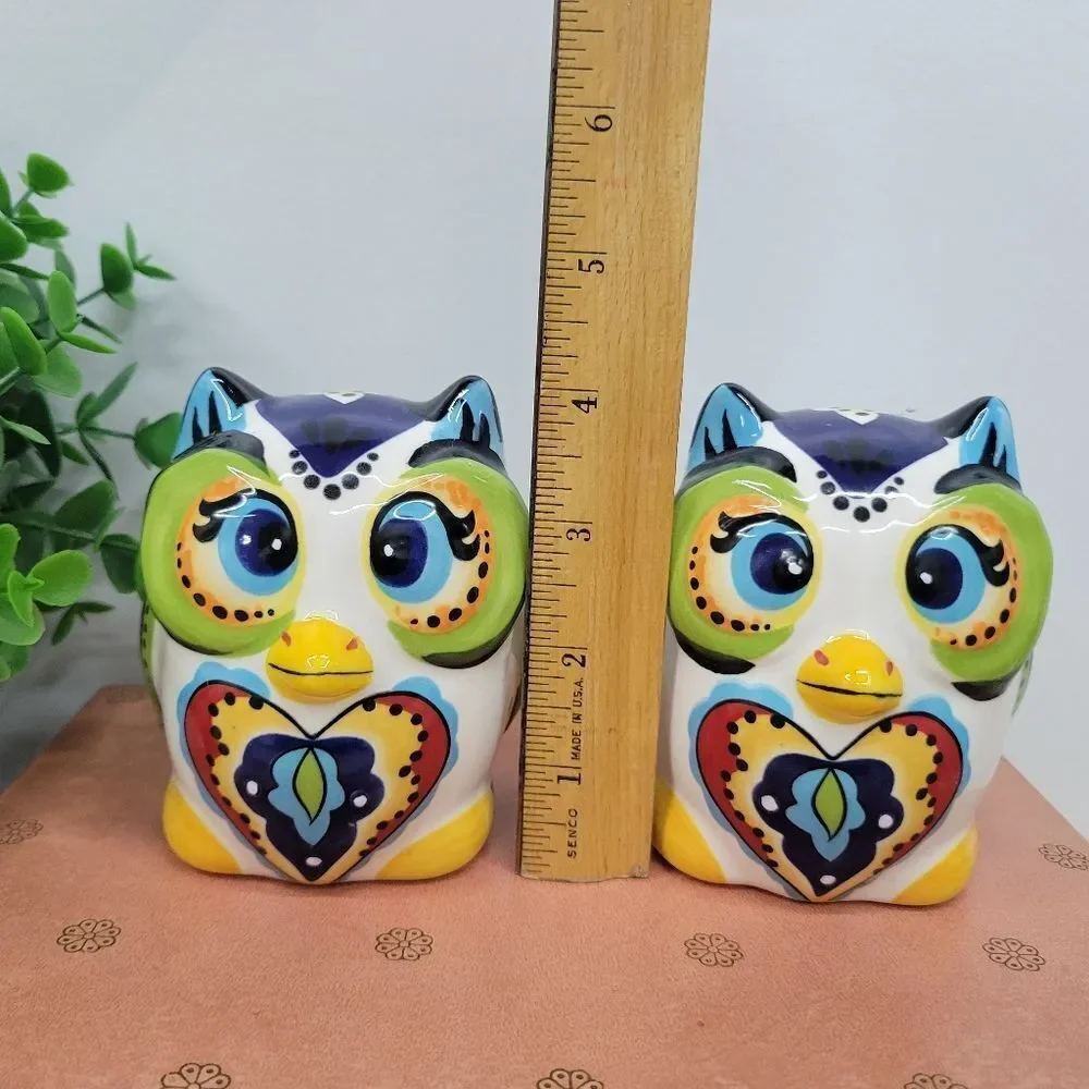 Colorful Ceramic Owl Salt & Pepper Shakers – Folk Art Style 🦉 - Picture 8 of 11